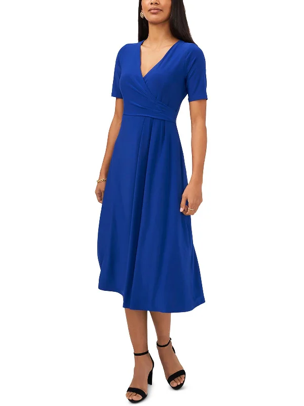 Massive Price Cuts!Petites Womens Surplice Mid Calf Midi Dress