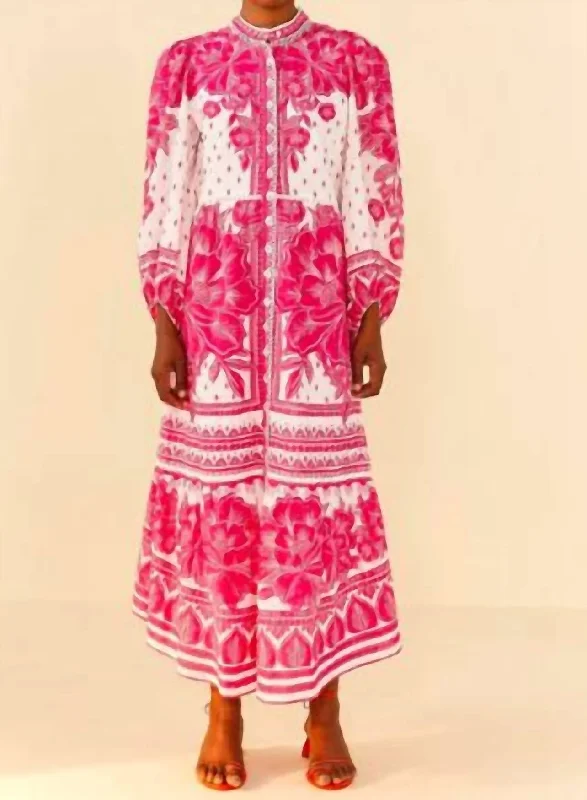 Shop Today, Save Tomorrow!Pink Tropical Woodcut Midi Dress In Pink/white