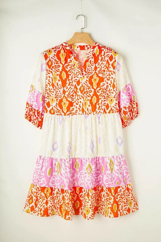 Lowest Prices Guaranteed!Plus Size Printed Notched Half Sleeve Dress