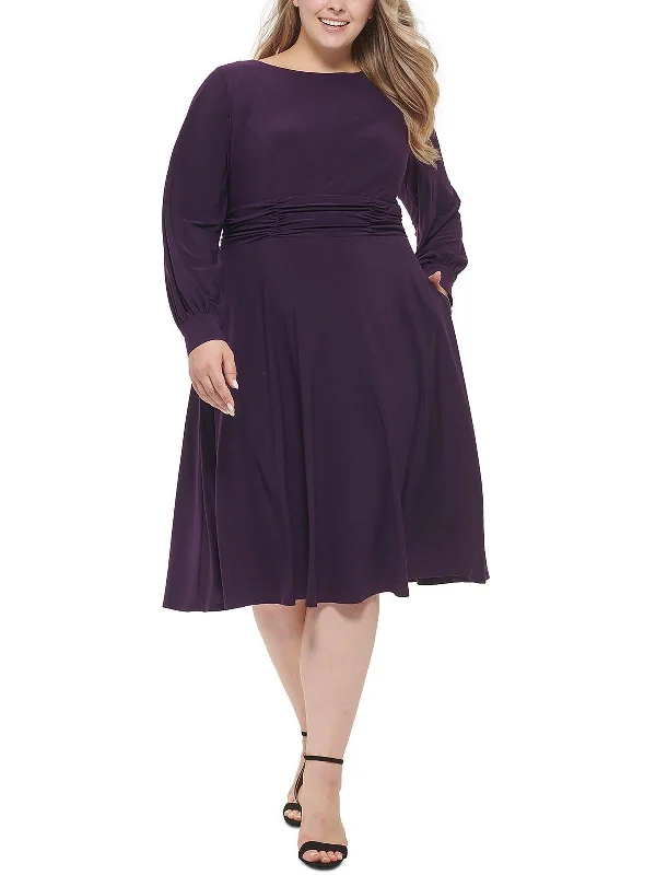Only a Few Left – Order Now!Plus Womens Back Zip Ruched Waist Midi Dress