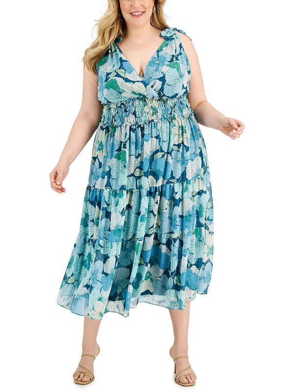 Flash Deals – Act Quickly!Plus Womens Chiffon Metallic Midi Dress