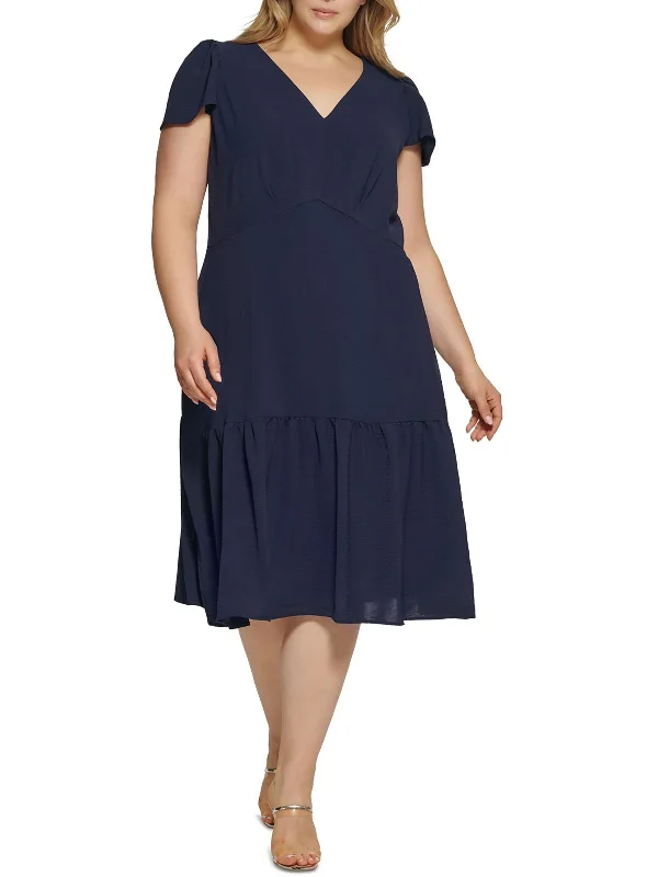 Get It Before It’s Gone!Plus Womens Drop-waist V-neck Midi Dress