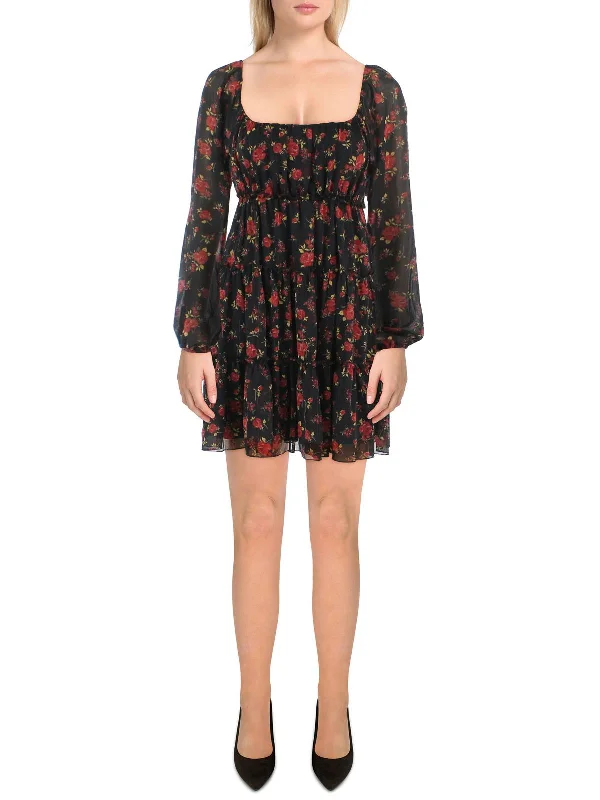 Only a Few Left – Order Now!Plus Womens Floral Print Mini Mini Dress