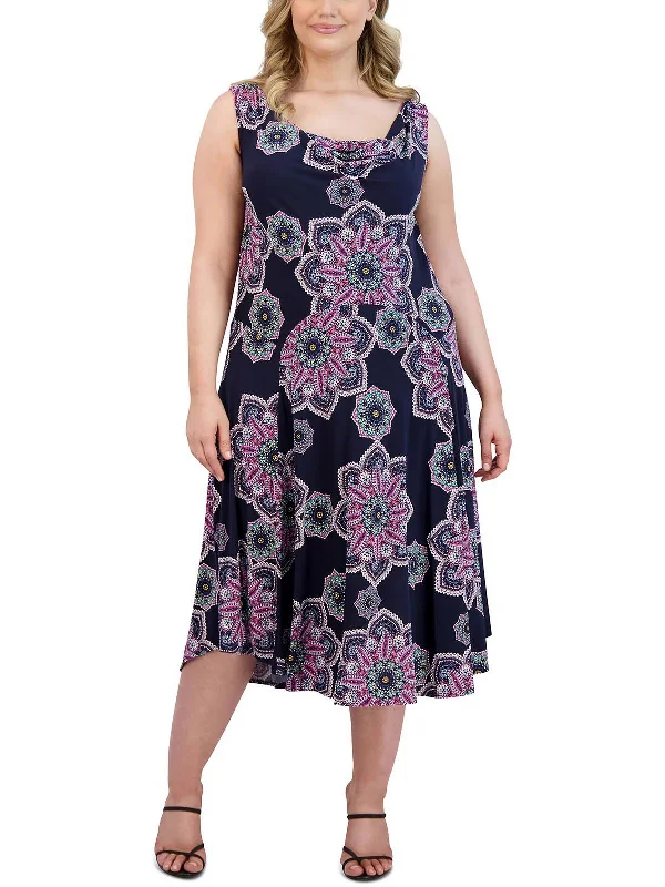 Great Deals, Just for You!Plus Womens Printed Cowlneck Midi Dress