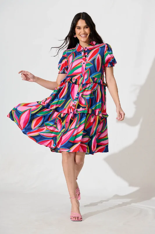 Upgrade for Less!Power Of Love Shirt Dress In Navy With Multi Print