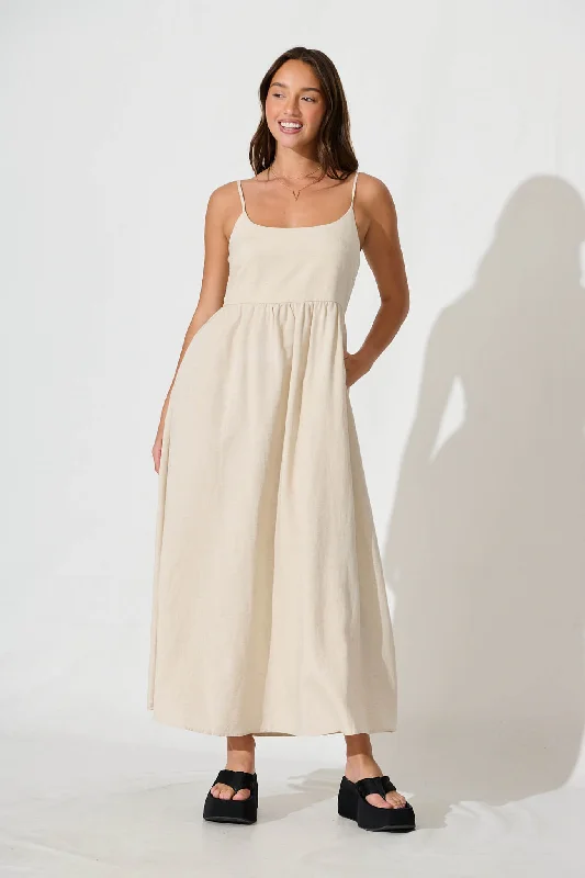 Everything Must Go!Quinley Maxi Sundress in Oatmeal Linen Blend