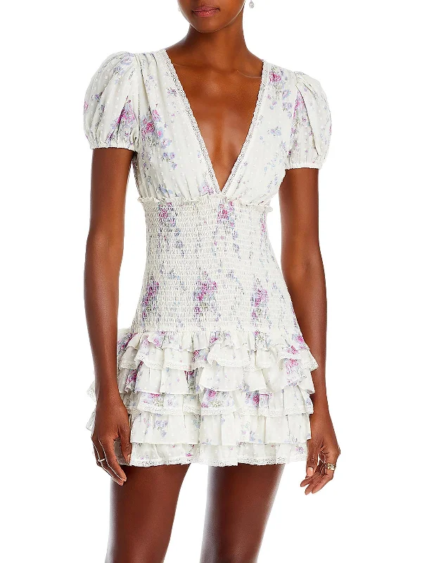 Save More with Every Purchase!Radia Womens Smocked Tiered Mini Dress