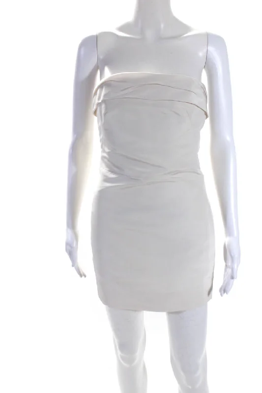 Buy More, Pay Less!Buy More, Pay Less!Reem Acra Womens White Silk Drape Detail Zip Back Strapless Mini Dress