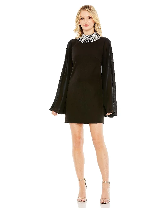 Only a Few Left – Order Now!Rhinestone Collar Flowy Sleeve Mini Dress