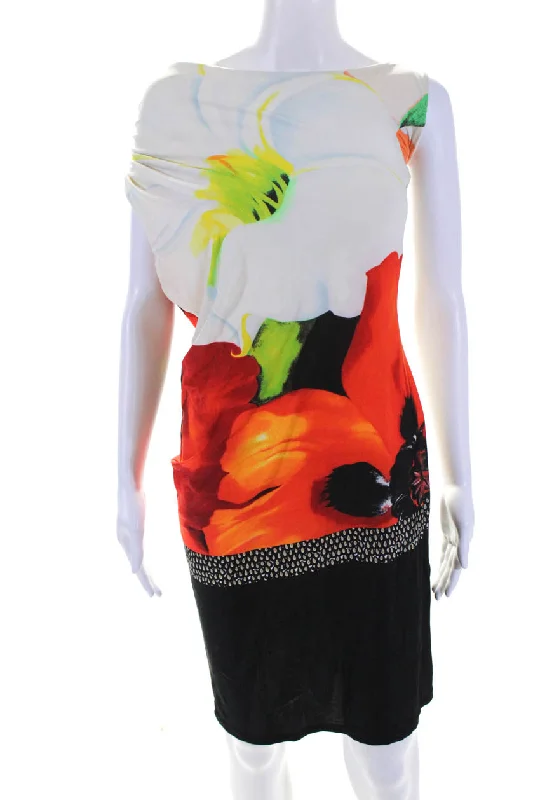 Limited Time Offer!Roberto Cavalli Womens Floral Print One Shoulder Mini Dress Multicolor