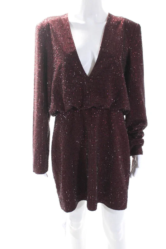 Stock Up and Save!Roland Mouret Womens Long Sleeve Diamante Crystal Mini Dress Maroon Stock Up and Save!Roland Mouret Womens Long Sleeve Diamante Crystal Mini Dress Maroon