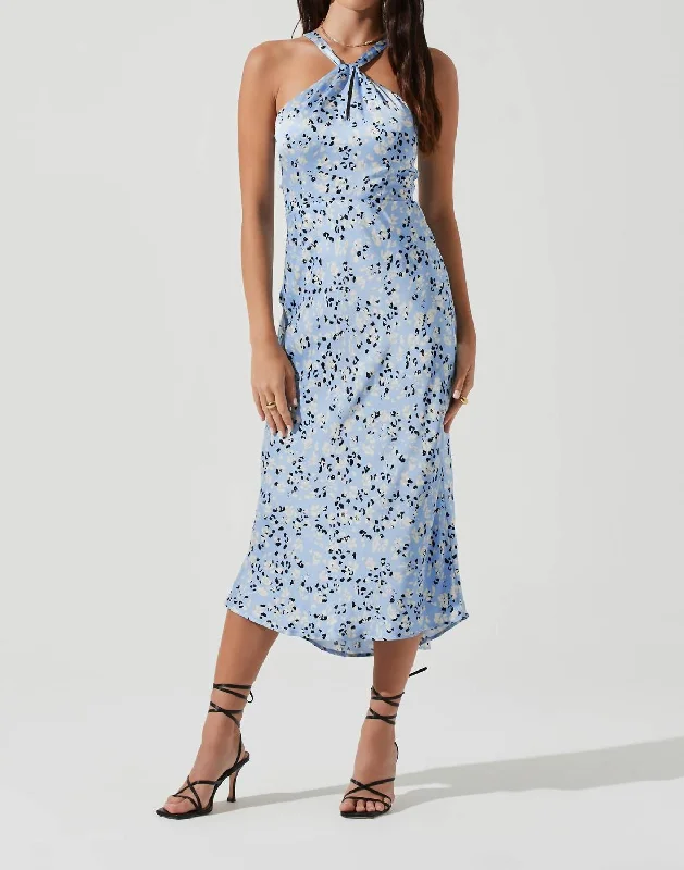 Get the Best for Less!Sandrine Abstract Halter Midi Dress In Blue Floral