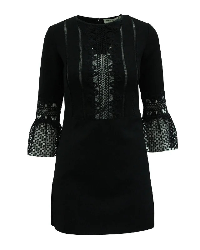 Special Discounts Inside!Self-Portrait Bell Sleeve Mini Dress in Black Polyester