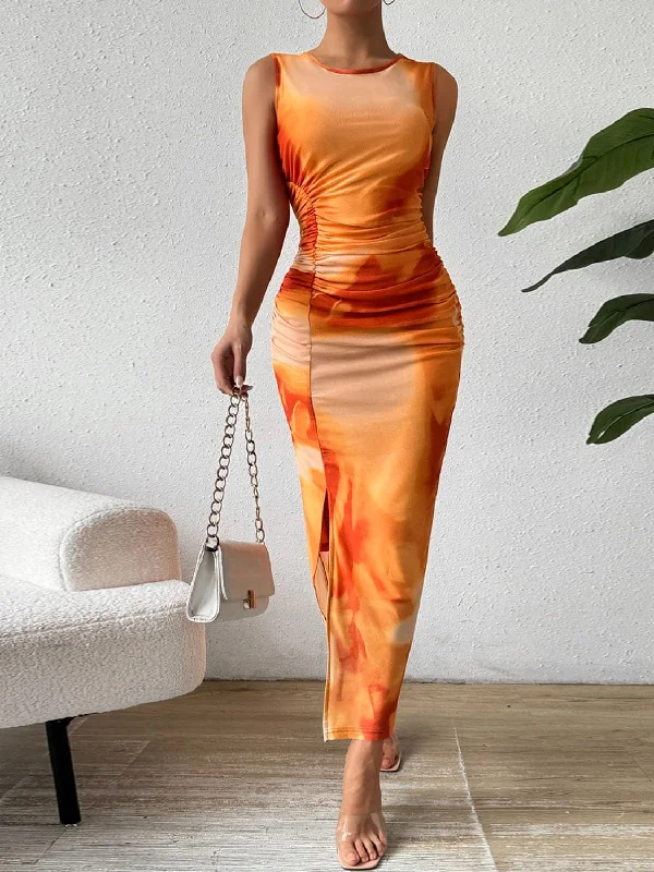 Huge Savings – Act Now!Chic midi tank dress with slit neck
