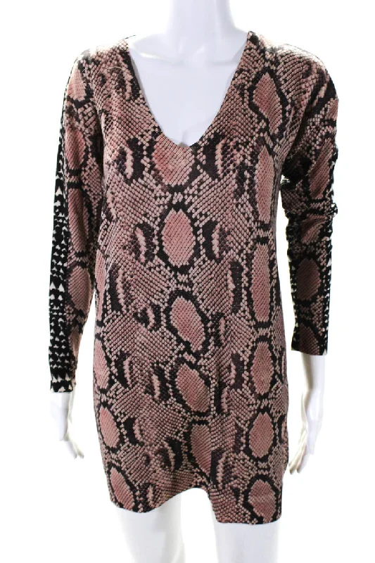 Lowest Prices Guaranteed!Lowest Prices Guaranteed!Stella McCartney Womens Snakeskin Print Long Sleeve Mini Dress Pink Black
