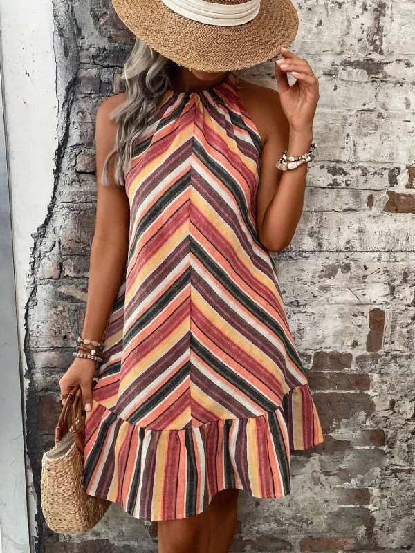 Bigger Savings, Better Shopping!Grecian Striped Dress - Chic Neckline