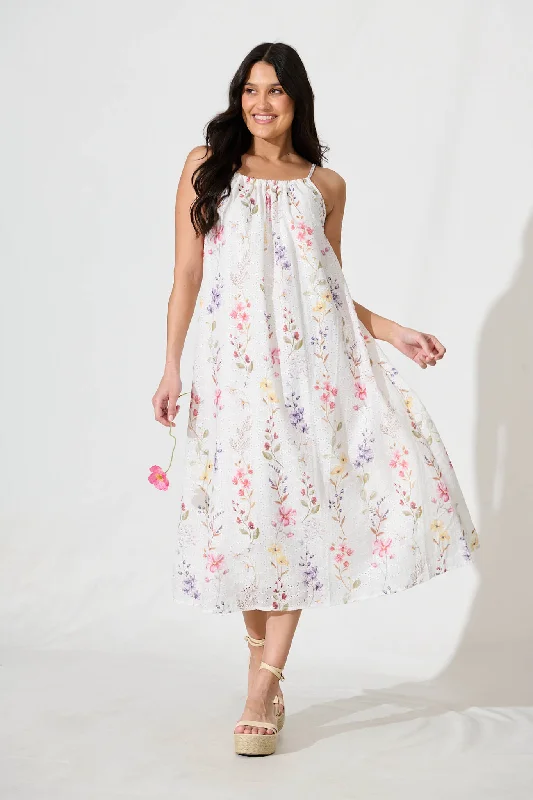 Your Chance to Save is Now!Sunetta Midi Sundress in White Floral Textured Broderie