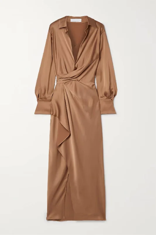 Unlock Huge Savings Now!Talita Woven Drape Front Midi Dress In Latte
