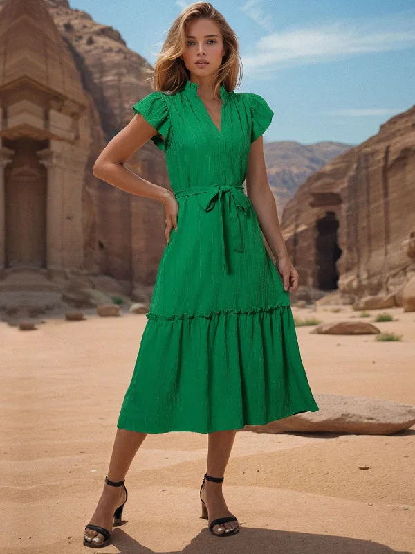 Time to Snag a Bargain!Sheer tied cap sleeve dress