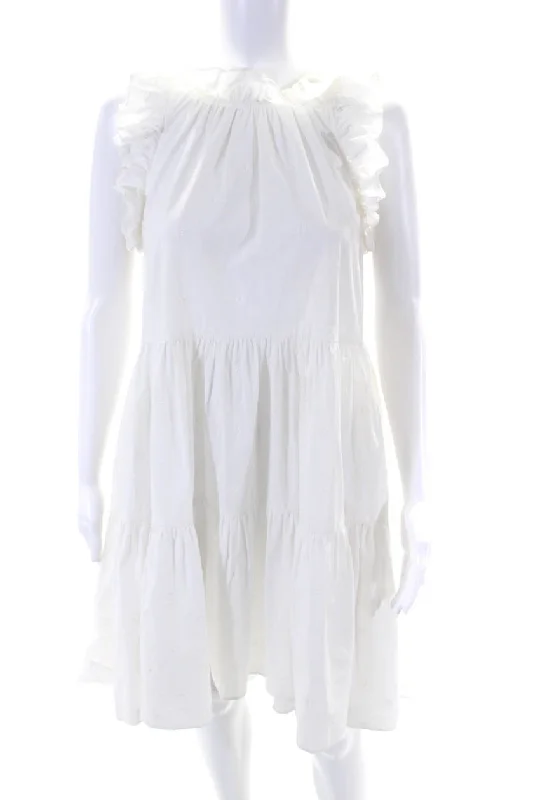 Crazy Discounts Inside!Ulla Johnson Women's Round Neck Ruffle Sleeveless Tiered Mini Dress White Crazy Discounts Inside!Ulla Johnson Women's Round Neck Ruffle Sleeveless Tiered Mini Dress White