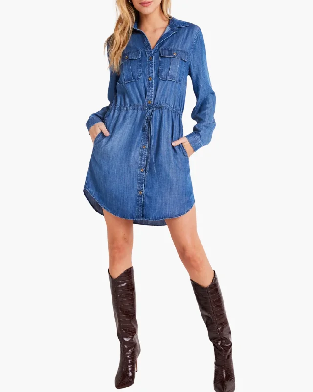 Every Deal is a Steal!UTILITY POCKET MINI SHIRT DRESS IN MOONLIT HAZE WASH