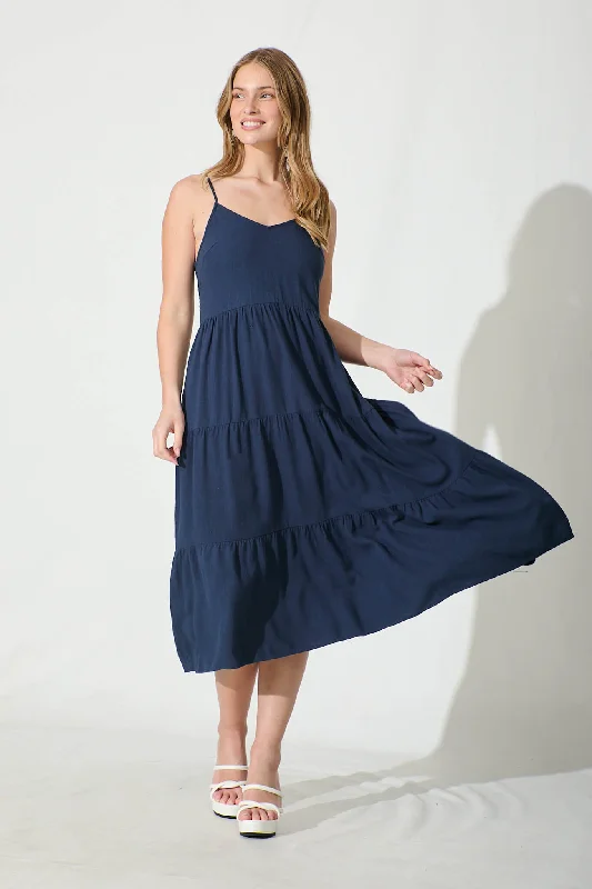 Best Deals Just for You!Utopia Midi Sundress in Navy Linen Blend
