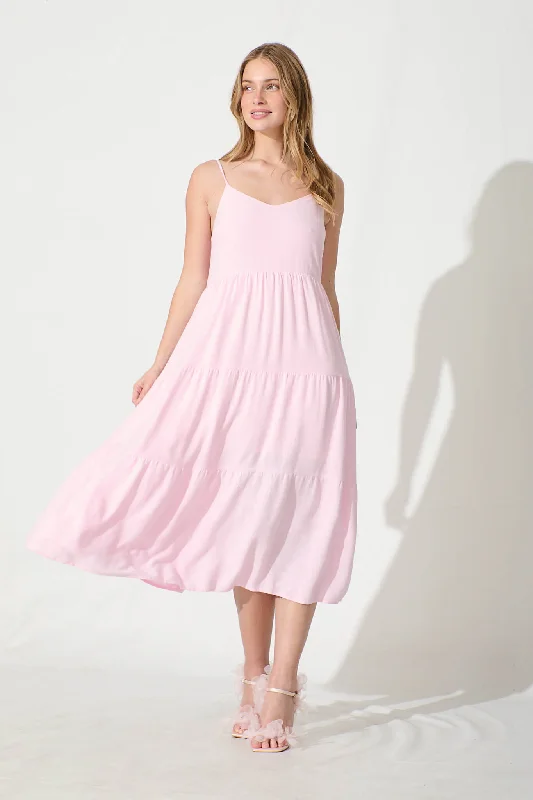 Seasonal Sale – Shop Now!Utopia Midi Sundress in Pink Linen Blend