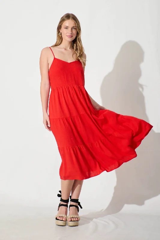 Shop Early, Save Big!Utopia Midi Sundress in Red Linen Blend