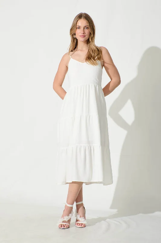 Crazy Discounts Inside!Utopia Midi Sundress in White Linen Blend
