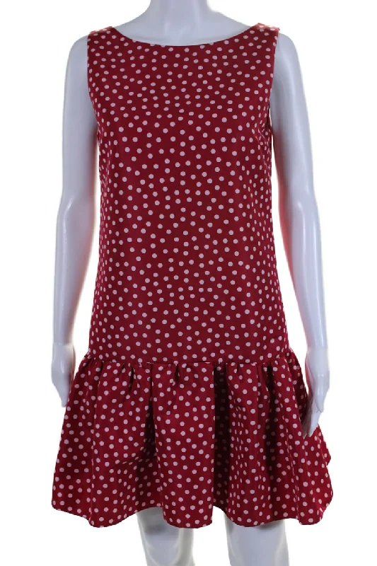 Get Ready to Save!Valentino Womens Polka Dot Boat Neck Sleeveless Zip Up Mini Dress Red