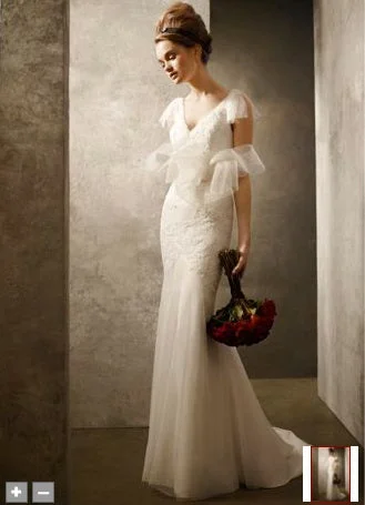 Save More Than Ever!Vera Wang V Neck Soft A Line Gown with Hand Appliqued Lace