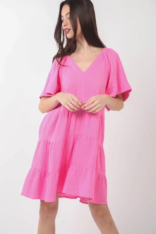 Get More for Less!VERY J Texture V-Neck Ruffled Tiered Dress