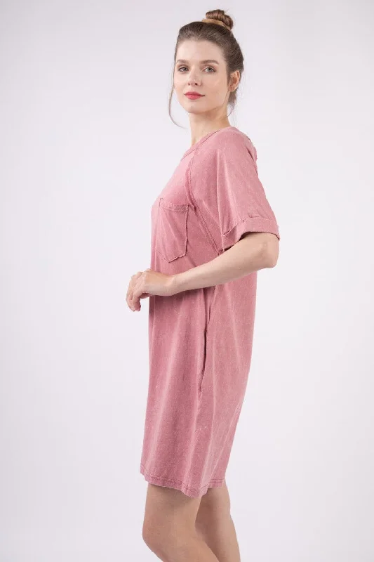 Huge Price Cuts Await!VERY J Washed Round Neck Mini Tee Dress