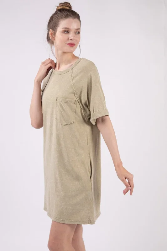 Limited-Time Price Drop!VERY J Washed Round Neck Mini Tee Dress