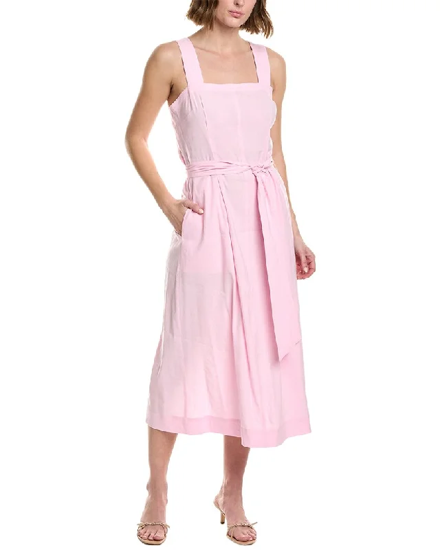 Don’t Wait – Shop Today!Vince Belted Square Neck Linen-Blend Midi Dress