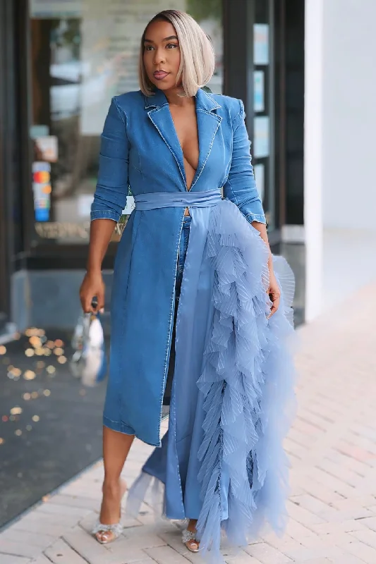 Seasonal Sale – Shop Now!Viola Lux Waterfall Blazer Dress -Denim