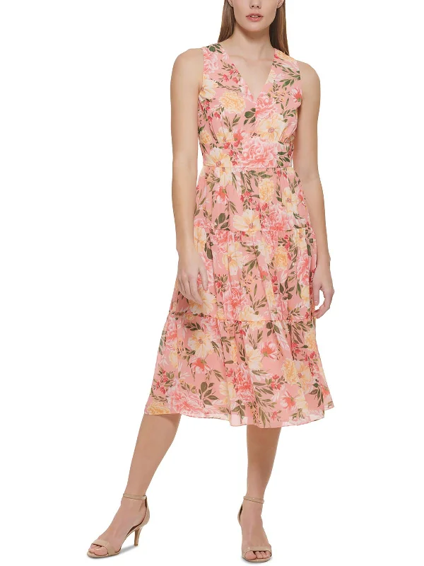 Limited Deals, Unlimited Savings!Womens Floral Print Calf Midi Dress