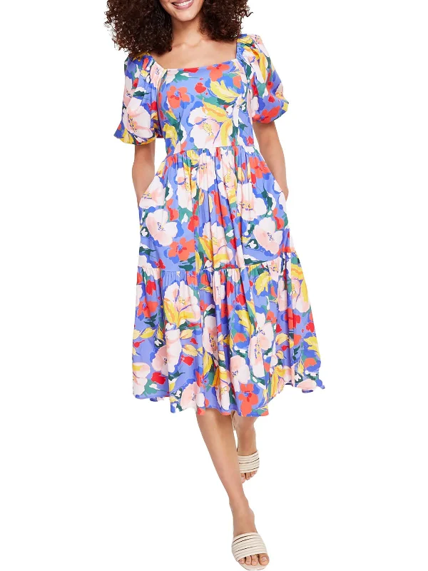 Sale Alert – Get Ready to Shop!Womens Floral Print Square Neck Midi Dress