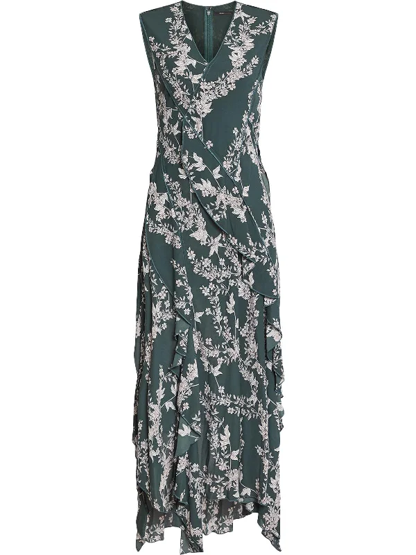 Time to Save Big!Womens Floral Trim Sleeveless Midi Dress
