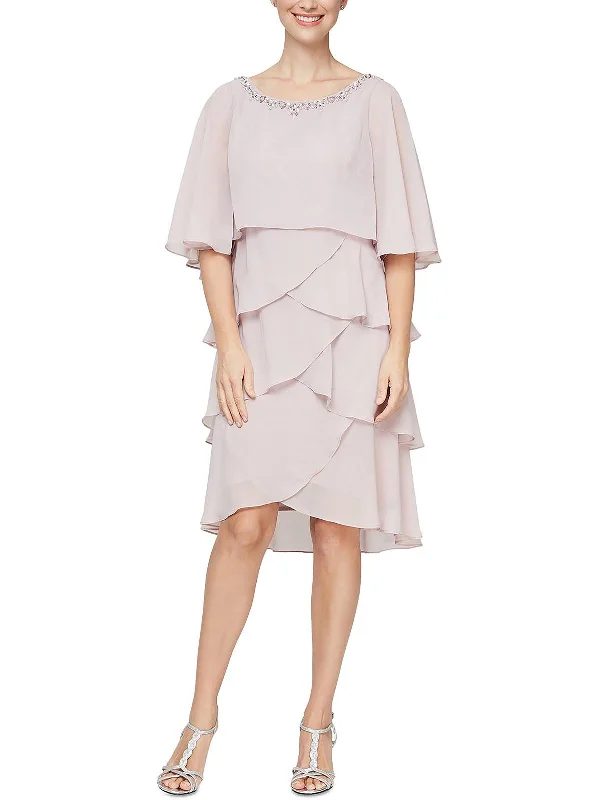 Find Your Perfect Deal Today!Womens Layered Chiffon Beaded Mini Dress