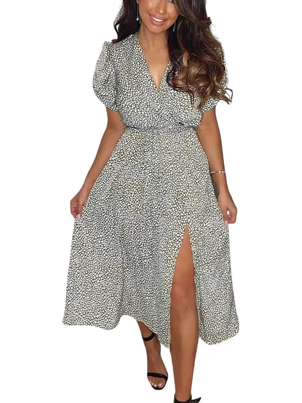 Today Only – Don’t Miss It!Womens Puff Sleeve Calf Midi Dress