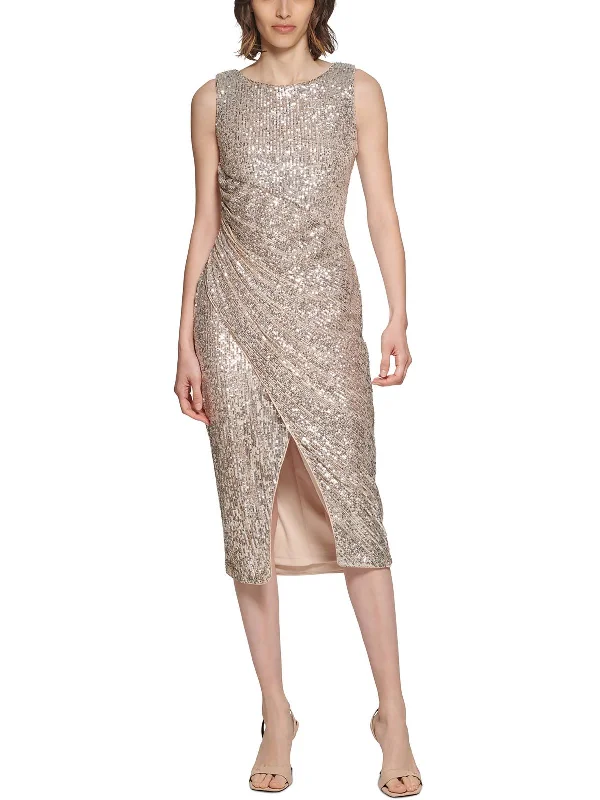 Unbeatable Prices!Womens Ruched Sequined Midi Dress