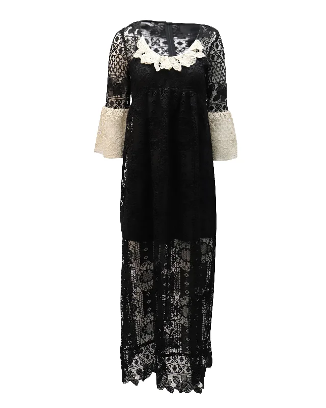 Only a Few Left – Order Now!Anna Sui Lace Maxi Dress in Black Polyester
