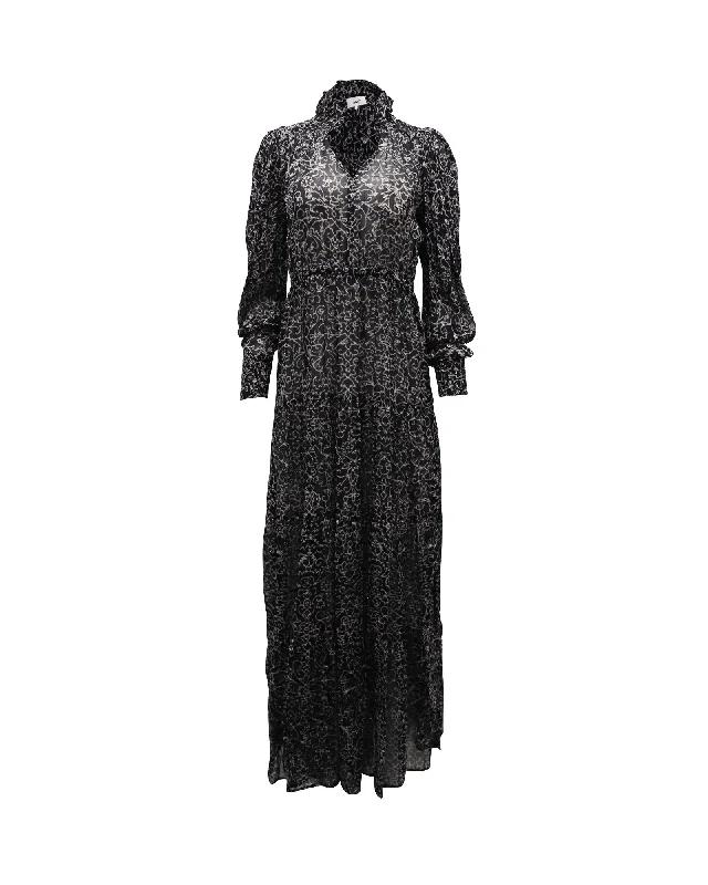 New Discounts Just Dropped!Ba&sh Alegria Printed Metallic Fil Coupe Georgette Maxi Dress in Black Viscose