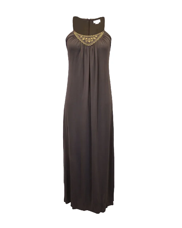 Best Price of the Season!Celine Embroidered Sleeveless Maxi Dress in Grey Viscose