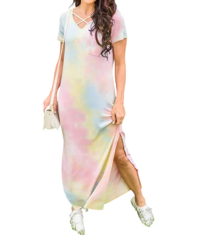 More Discounts, More Joy!Crossing Over Tie Dye Maxi Dress In Pink