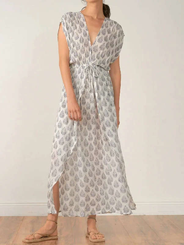 Unbeatable Prices!Deep V Maxi Dress In Navy Leaf