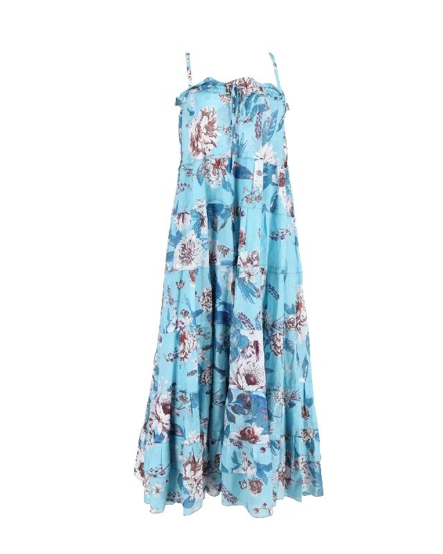 Shop More, Spend Less!Diane Von Furstenberg Floral Convertible Maxi Dress in Blue Silk