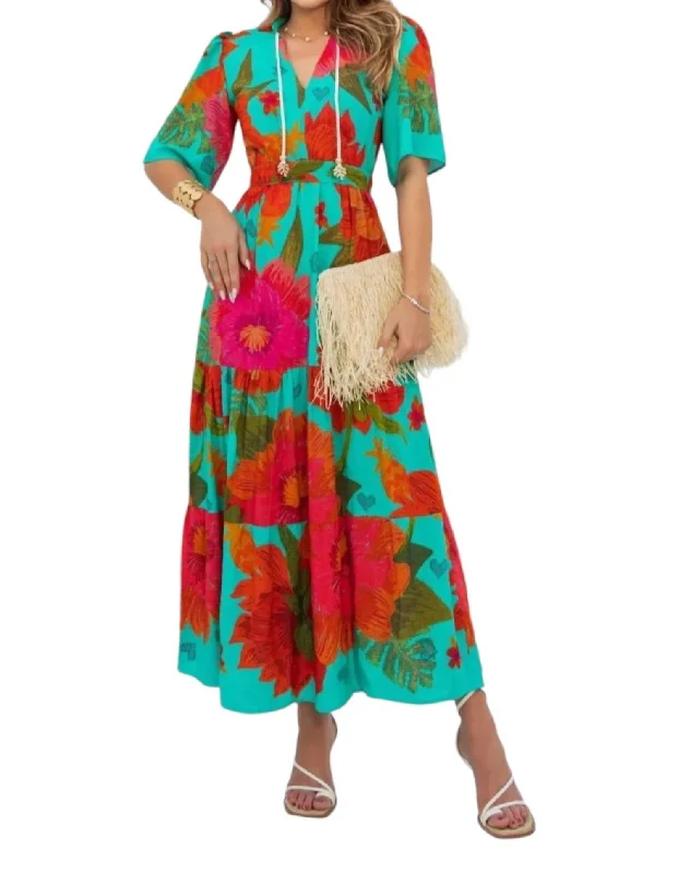 Limited-Time Price Drop!Floral Maxi Dress In Turquoise