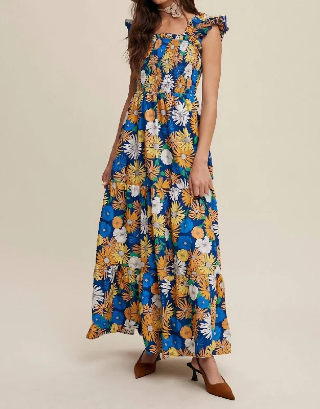 Your Best Deals Are Here!Flower Print Maxi Dress In Blue Floral